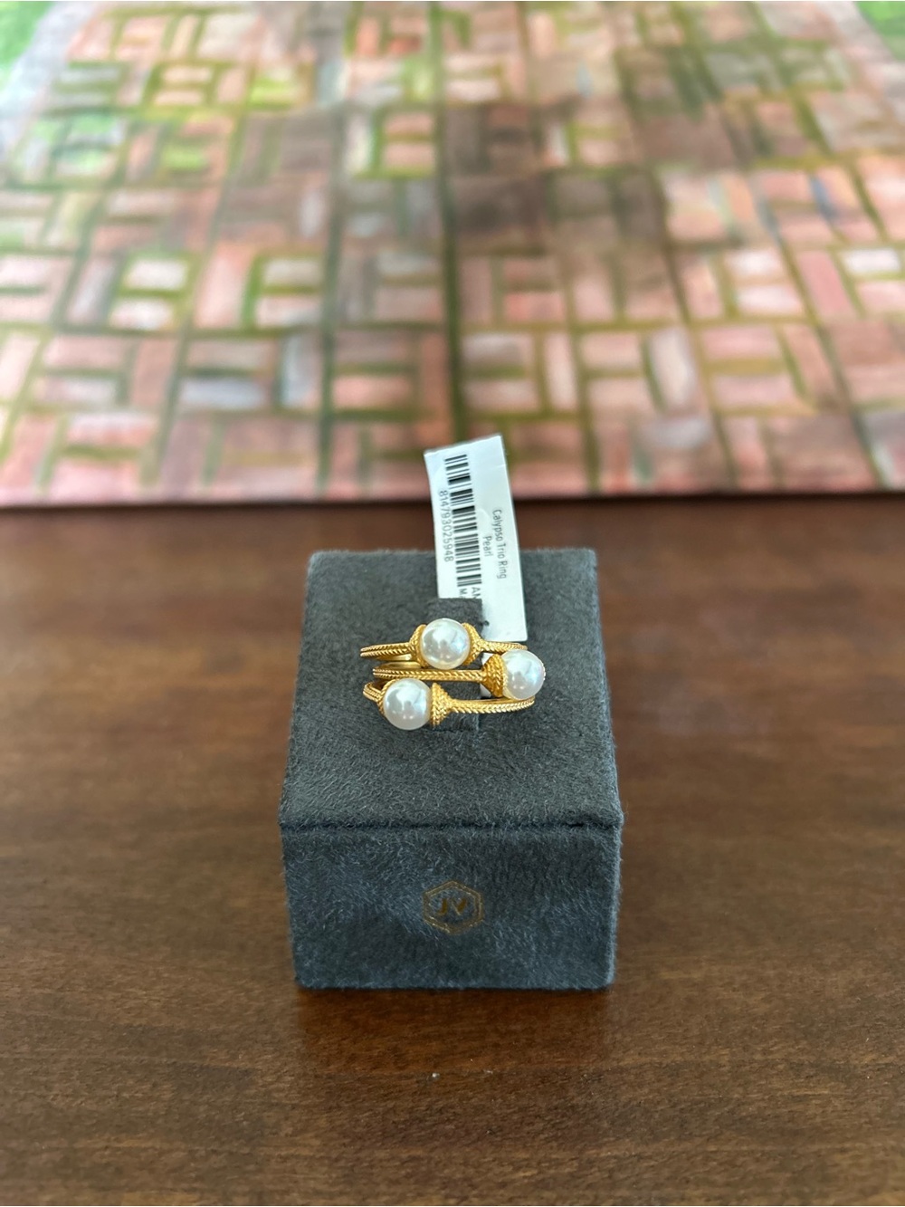 Julie Vos Gold Tone Ring with Cream Pearls - Triple Band Cluster